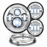 Eagle Lights 7" LED Headlight and 4.5" LED Passing Light Kit for Harley-Davidson® and Indian® Motorcycles - Generation I / Chrome