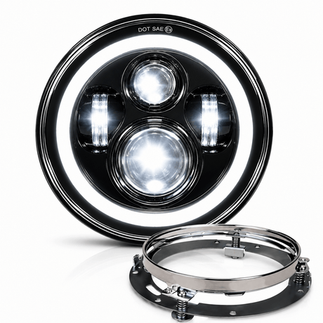 Eagle Lights 7" LED Headlight with LED Halo Ring for Harley-Davidson® and Indian® Motorcycles - Generation I /  Black Kit