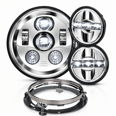 Eagle Lights 7" LED Headlight and 4.5" LED Passing Light Kit for Harley-Davidson® and Indian® Motorcycles - Generation III / Chrome