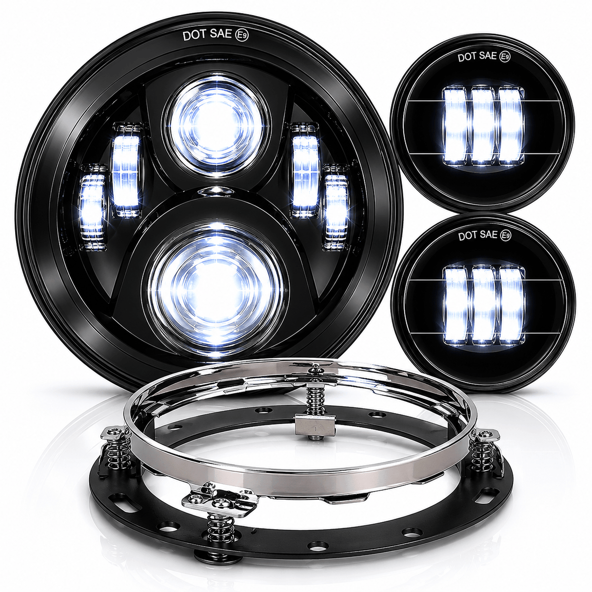 Eagle Lights 7" LED Headlight and 4.5" LED Passing Light Kit for Harley-Davidson and Indian - Generation II / Black