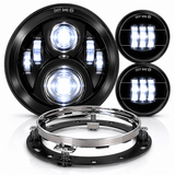Eagle Lights 7" LED Headlight and 4.5" LED Passing Light Kit for Harley-Davidson and Indian - Generation II / Black