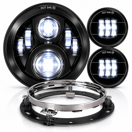 Eagle Lights 7" LED Headlight and 4.5" LED Passing Light Kit for Harley-Davidson and Indian - Generation II / Black