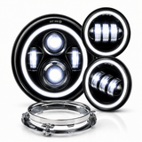 Eagle Lights 7" LED Headlight and 4.5" LED Passing Light Kit with Halo Rings for Harley-Davidson and Indian Motorcycles - Generation I / Black