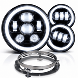 Eagle Lights 7" LED Headlight and 4.5" LED Passing Light Kit with Halo Rings for Harley-Davidson® & Indian® Motorcycles - Generation III / Black / Halo Ring