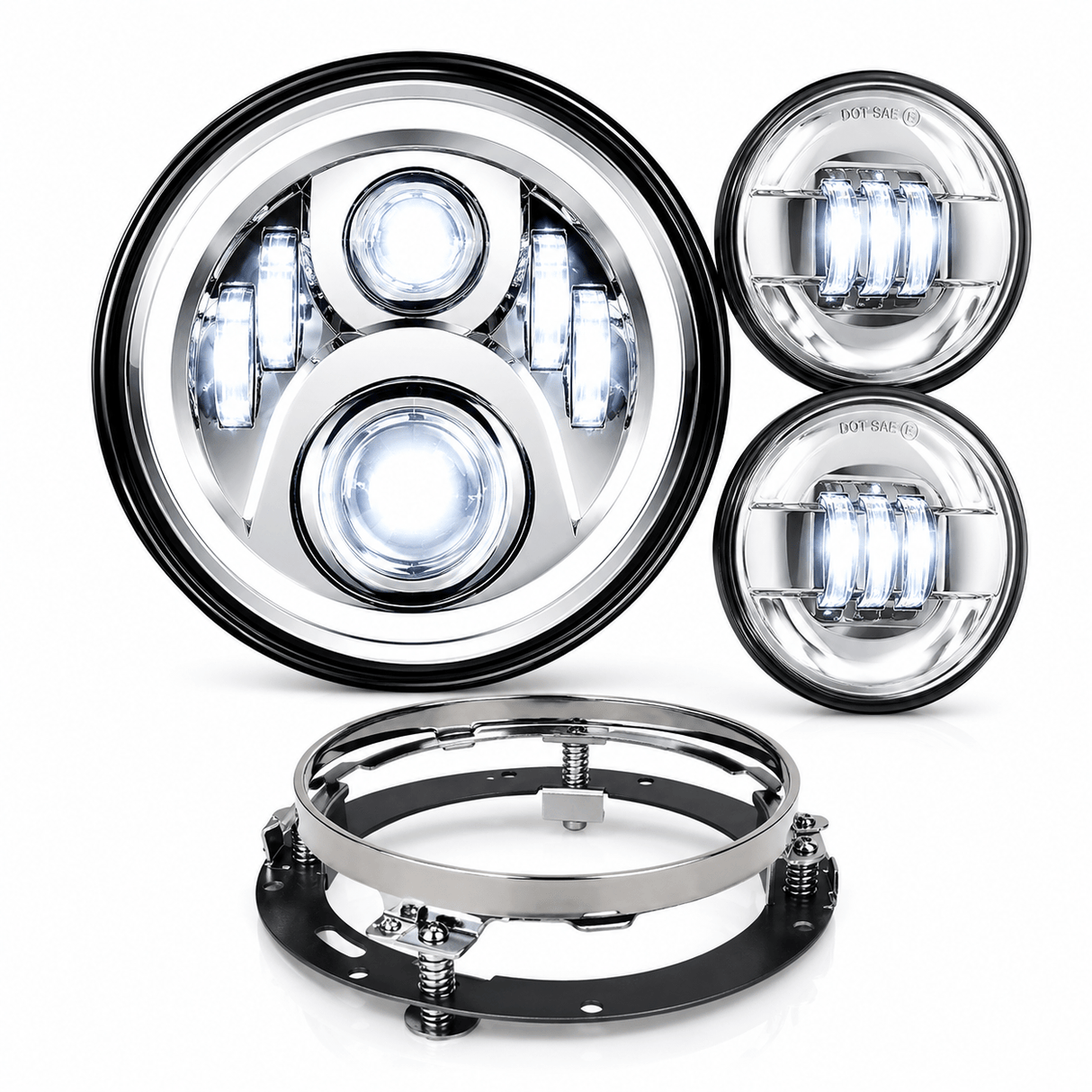 Eagle Lights 7" LED Headlight and 4.5" LED Passing Light Kit for Harley-Davidson and Indian Motorcycles - Generation II / Chrome