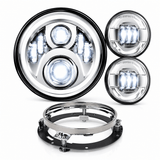 Eagle Lights 7" LED Headlight and 4.5" LED Passing Light Kit for Harley-Davidson and Indian Motorcycles - Generation II / Chrome