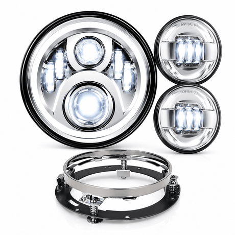 Eagle Lights 7" LED Headlight and 4.5" LED Passing Light Kit for Harley-Davidson and Indian Motorcycles - Generation II / Chrome