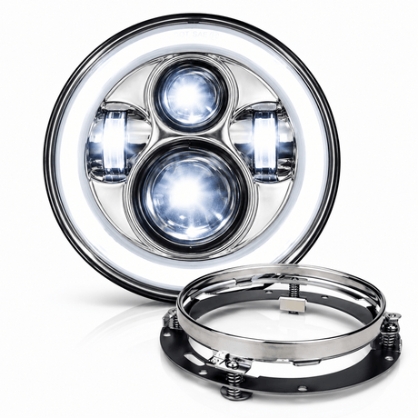 Eagle Lights 7" LED Headlight with LED Halo Ring for Harley-Davidson® and Indian® Motorcycles - Generation I / Chrome Kit