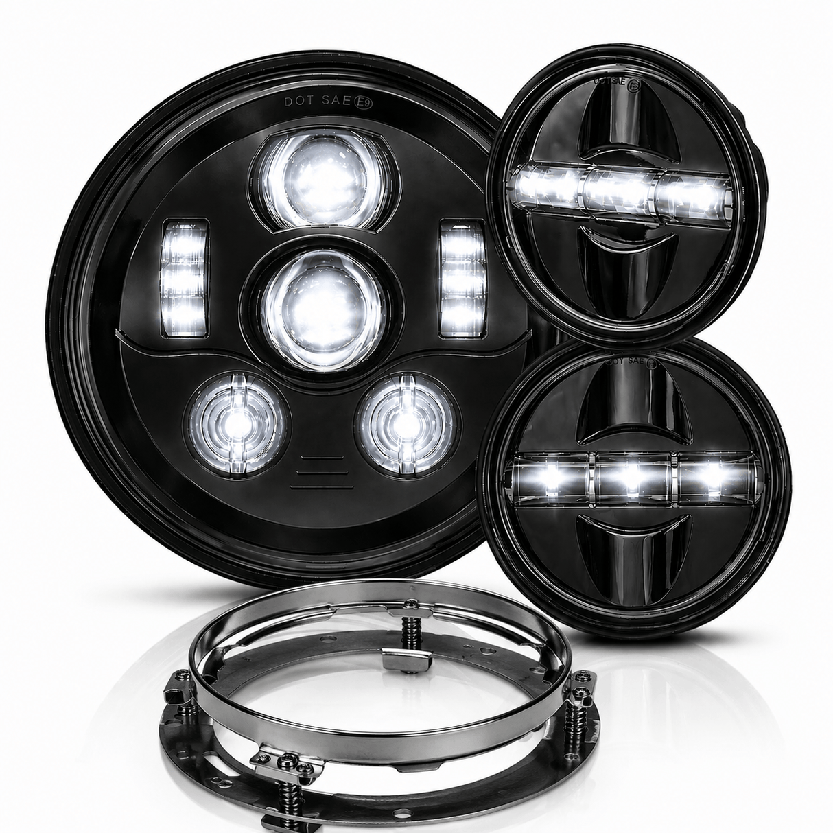 Eagle Lights 7" LED Headlight and 4.5" LED Passing Light Kit for Harley-Davidson® and Indian® Motorcycles - Generation III / Black