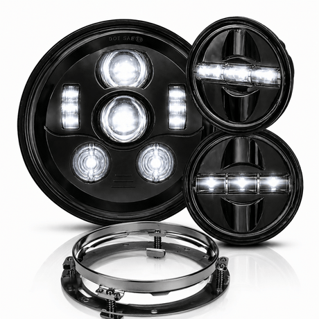 Eagle Lights 7" LED Headlight and 4.5" LED Passing Light Kit for Harley-Davidson® and Indian® Motorcycles - Generation III / Black
