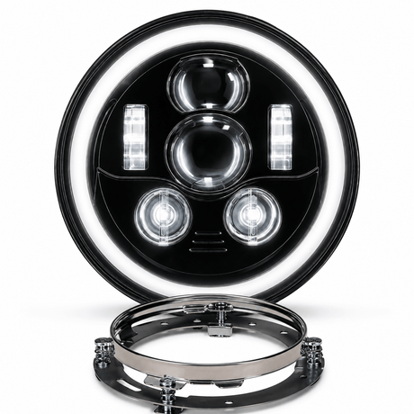 Eagle Lights 7" LED Headlight Kit with Halo Ring for Harley-Davidson® and Indian® Motorcycles - Generation III / Black