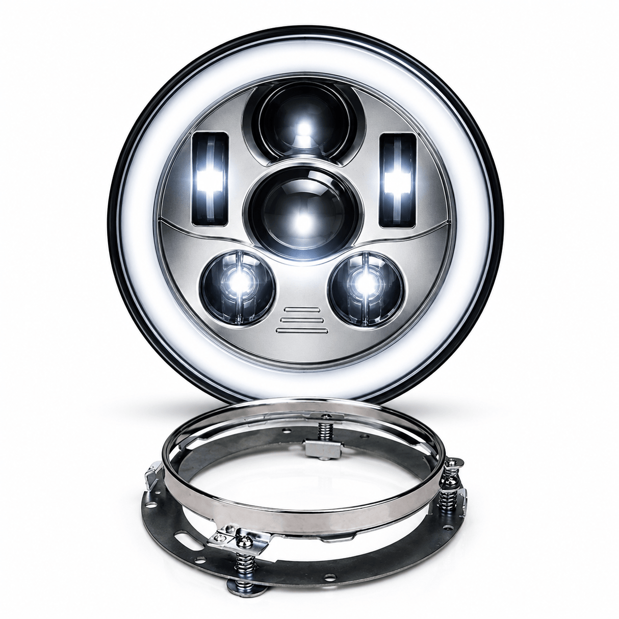Eagle Lights 7" LED Headlight Kit with Halo Ring for Harley-Davidson® and Indian® Motorcycles - Generation III / Chrome
