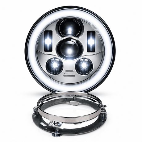 Eagle Lights 7" LED Headlight Kit with Halo Ring for Harley-Davidson® and Indian® Motorcycles - Generation III / Chrome