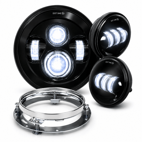Eagle Lights 7" LED Headlight and 4.5" LED Passing Light Kit for Harley-Davidson and Indian Motorcycles - Generation I / Black