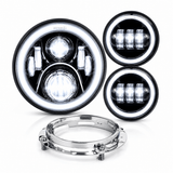 Eagle Lights 7" LED Headlight and 4.5" LED Passing Light Kit with Halo Rings for Harley-Davidson® and Indian Motorcycles - Generation II / Black / Halo Ring