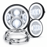Eagle Lights 7" LED Headlight and 4.5" LED Passing Light Kit with Halo Rings for Harley-Davidson® & Indian® Motorcycles - Generation II / Chrome / Halo Ring