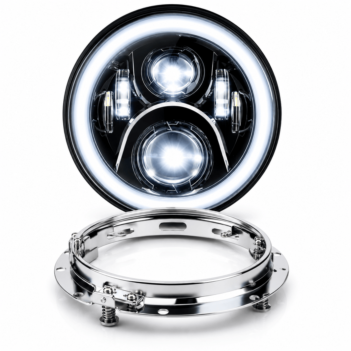 Eagle Lights 7" LED Headlight with LED Halo Ring for Harley-Davidson® and Indian® Motorcycles - Generation II / Black Kit