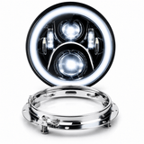 Eagle Lights 7" LED Headlight with LED Halo Ring for Harley-Davidson® and Indian® Motorcycles - Generation II / Black Kit