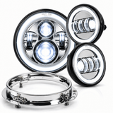 Eagle Lights 7" LED Headlight and 4.5" LED Passing Light Kit with Halo Rings for Harley-Davidson and Indian Motorcycles - Generation I / Chrome