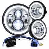 Eagle Lights 7" LED Headlight and 4.5" LED Passing Light Kit with Halo Rings for Harley-Davidson and Indian Motorcycles - Generation I / Chrome