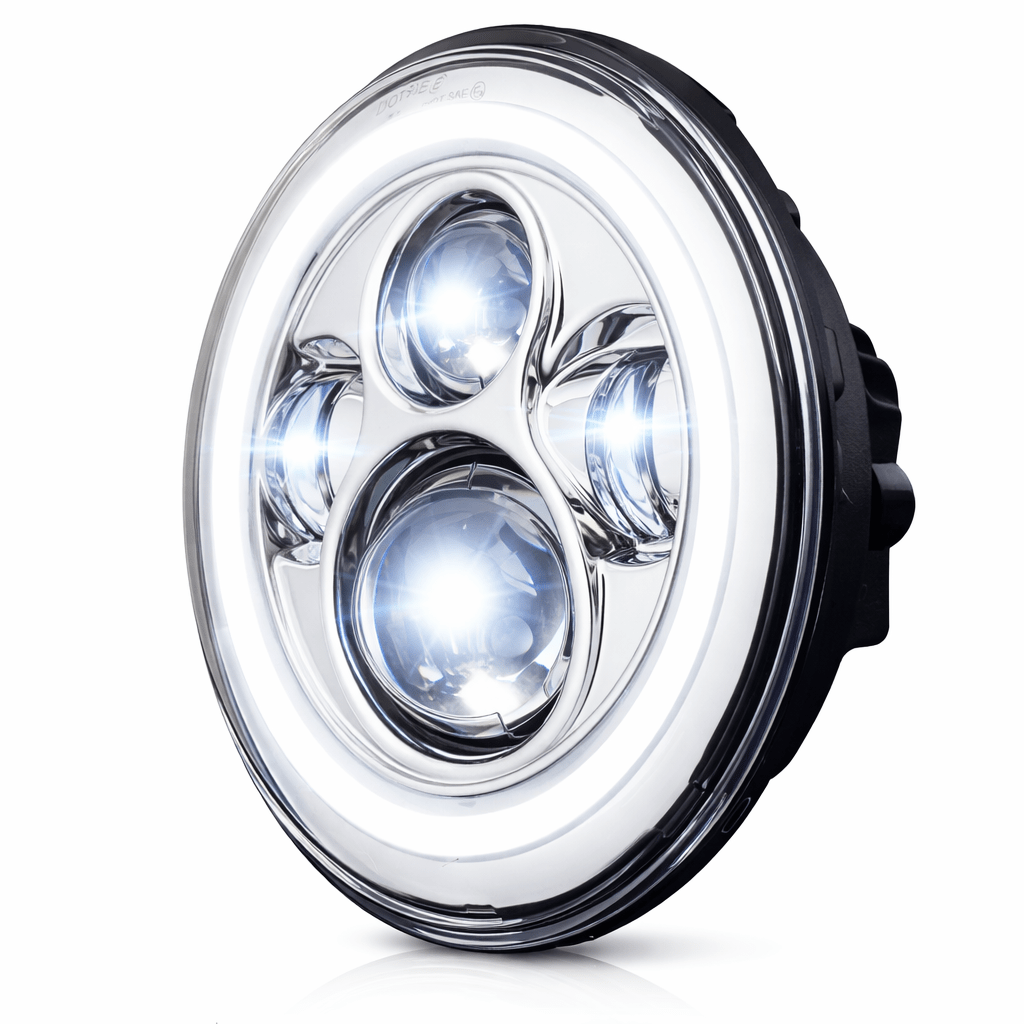 Eagle Lights 7" LED Headlight with LED Halo Ring for Harley-Davidson® and Indian® Motorcycles - Generation I / Chrome Kit