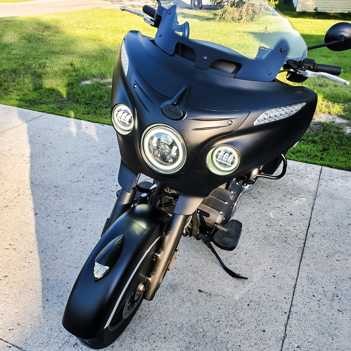 Eagle Lights 7" LED Headlight and 4.5" LED Passing Light Kit with Halo Rings for Harley-Davidson® & Indian® Motorcycles - Generation III / Black / Halo Ring