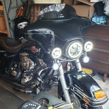 Eagle Lights 7" LED Headlight and 4.5" LED Passing Light Kit with Halo Rings for Harley-Davidson® & Indian® Motorcycles - Generation III / Black / Halo Ring