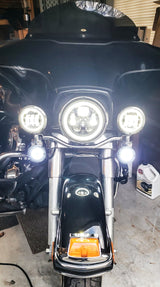 Eagle Lights 7" LED Headlight and 4.5" LED Passing Light Kit with Halo Rings for Harley-Davidson® & Indian® Motorcycles - Generation III / Black / Halo Ring