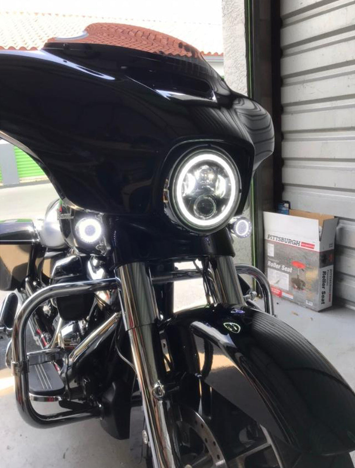 Eagle Lights 7" LED Headlight with LED Halo Ring for Harley Davidson and Indian Motorcycles - Generation II / Black Kit