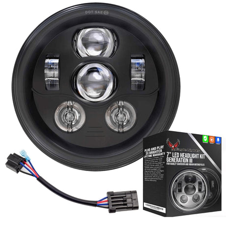Eagle Lights 7" LED Headlight Kit for Harley-Davidson® and Indian® Motorcycles - Generation III / Black