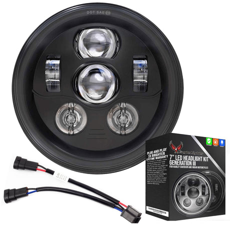 Eagle Lights 7" LED Headlight Kit for Harley-Davidson® and Indian® Motorcycles - Generation III / Black