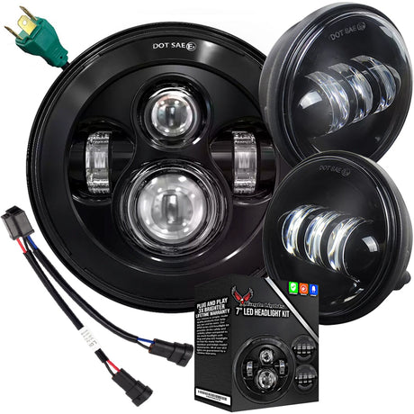 Eagle Lights 7" LED Headlight and 4.5" LED Passing Light Kit for Harley-Davidson® and Indian® Motorcycles - Generation I / Black