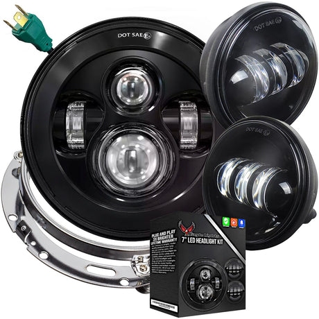 Eagle Lights 7" LED Headlight and 4.5" LED Passing Light Kit for Harley-Davidson® and Indian® Motorcycles - Generation I / Black