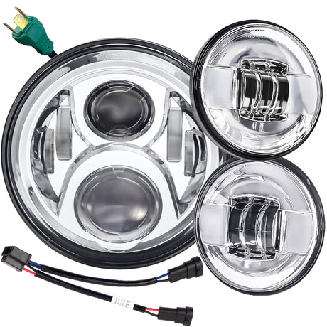 Eagle Lights 7" LED Headlight and 4.5" LED Passing Light Kit for Harley-Davidson® and Indian® Motorcycles - Generation II / Chrome