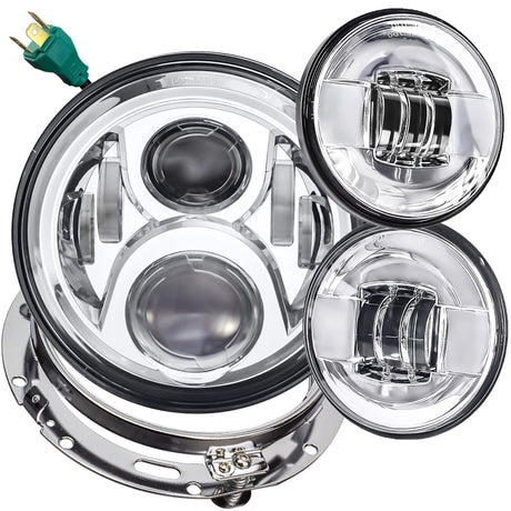 Eagle Lights 7" LED Headlight and 4.5" LED Passing Light Kit for Harley-Davidson® and Indian® Motorcycles - Generation II / Chrome