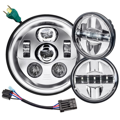 Eagle Lights 7" LED Headlight and 4.5" LED Passing Light Kit for Harley-Davidson® and Indian® Motorcycles - Generation III / Chrome