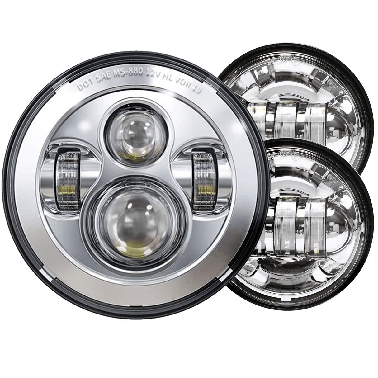 Eagle Lights 7" LED Headlight and 4.5" LED Passing Light Kit for Harley Davidson and Indian Motorcycles - Generation I / Chrome