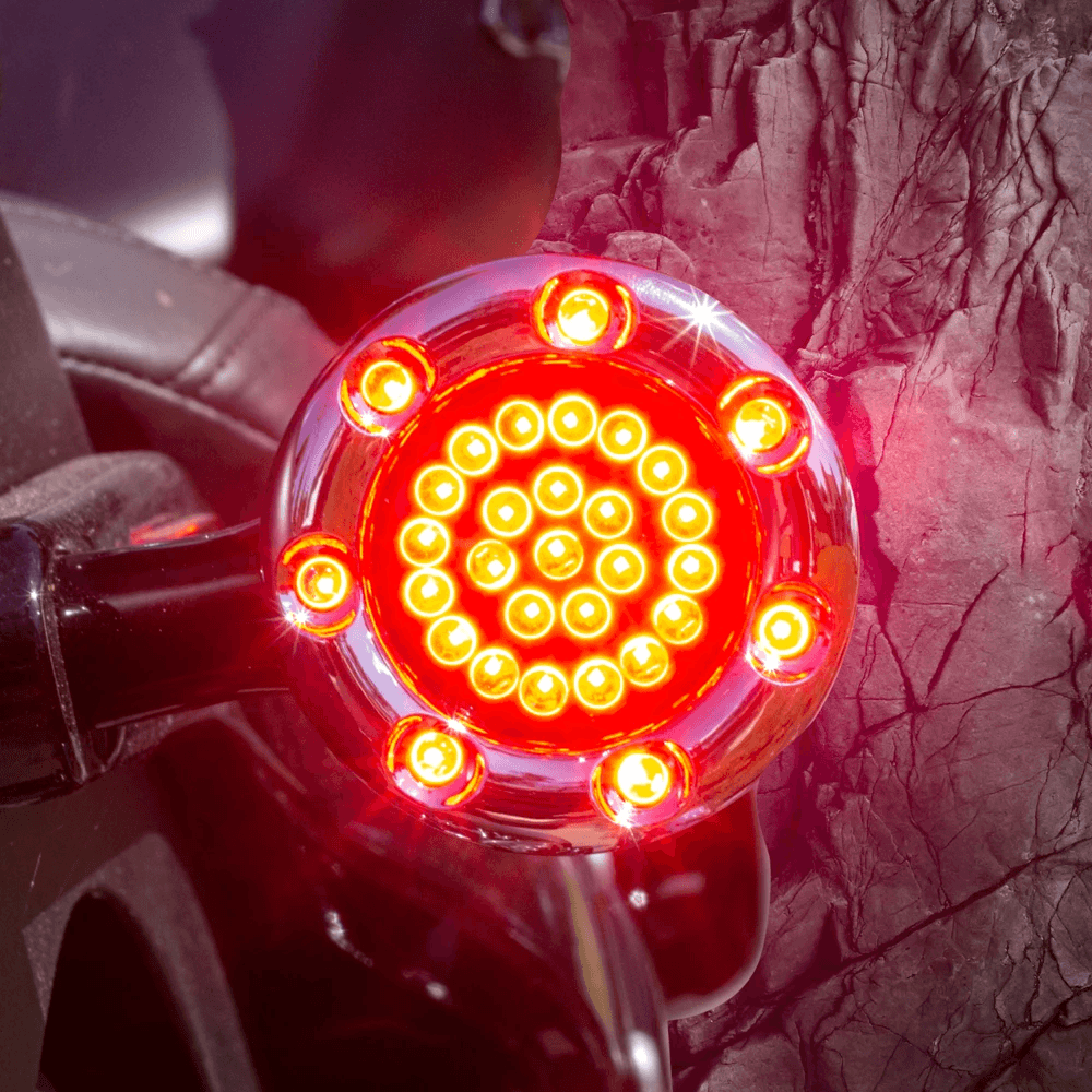 Eagle Lights Infinity Beam 2” Rear LED Turn Signals with LED Ring Covers for Harley Davidson - Rear 1156 / Red LEDs