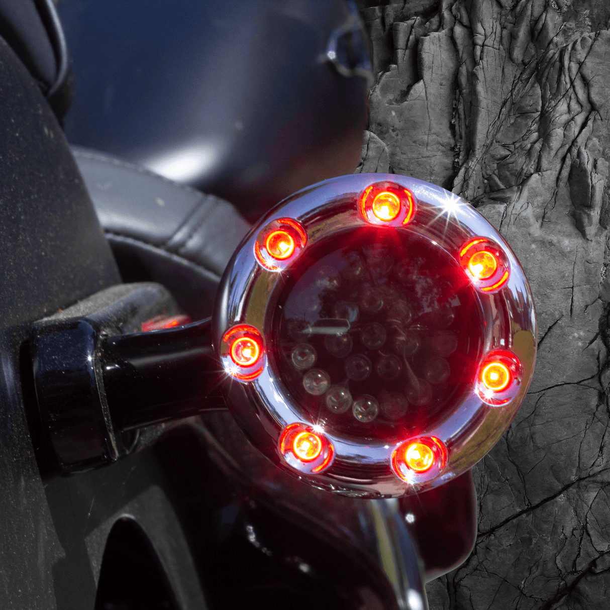 Eagle Lights Infinity Beam 2” Rear LED Turn Signals w/ Running and Brake Lights LED Ring Covers for Harley Davidson - Rear 1157 / Red LEDs