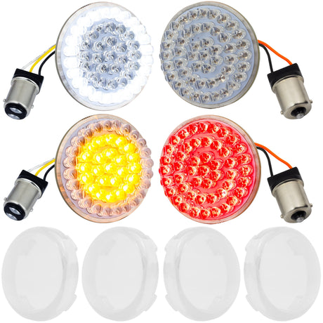 Eagle Lights 2” LED Turn Signal and Running Light Kit for Harley-Davidson® Motorcycles- Generation I / 1157 Front / 1156 Red Rear