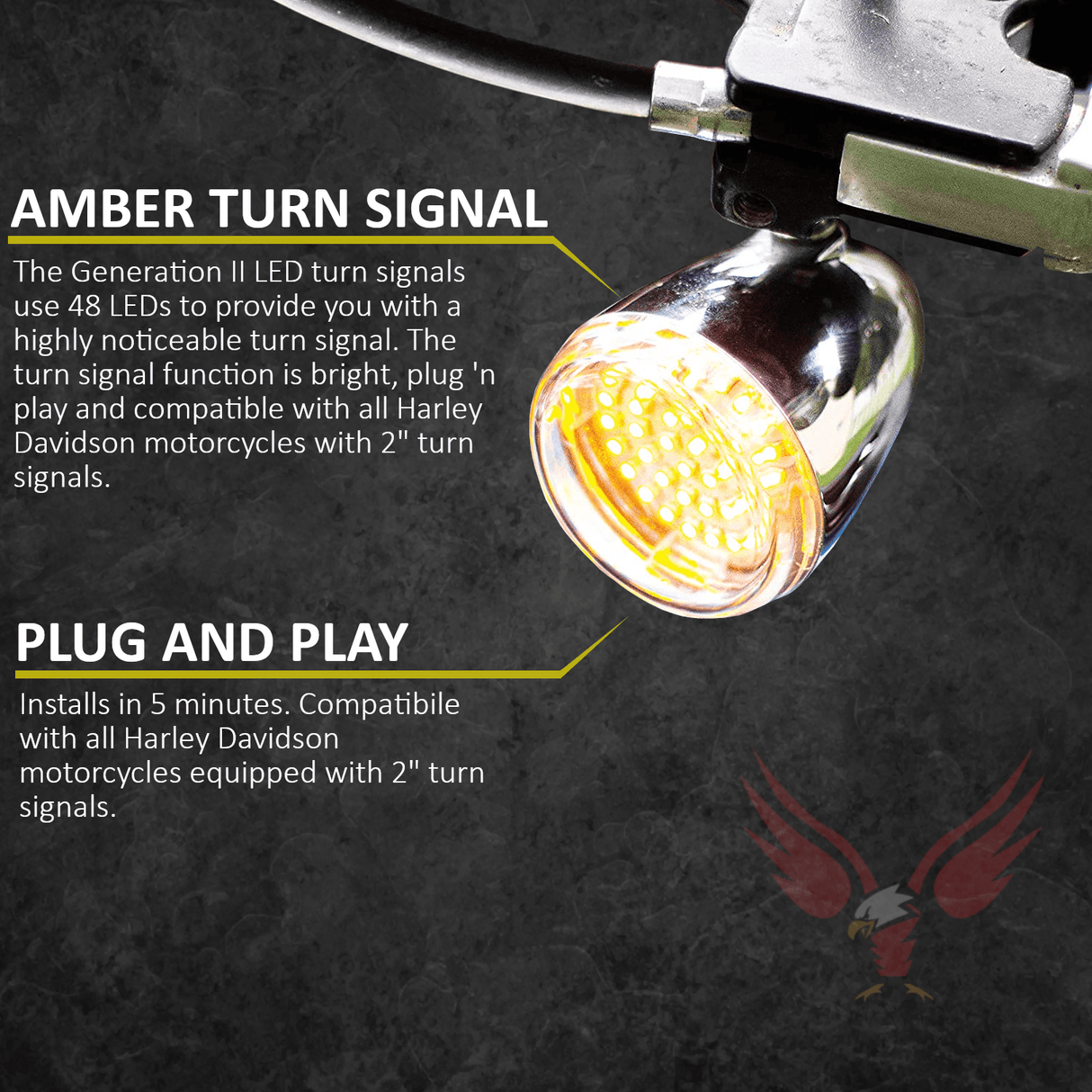 Eagle Lights Generation II Premium LED Front Turn Signals with Full Running Light for Harley Davidson Motorcycles