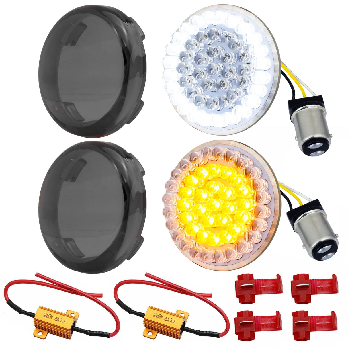 Eagle Lights 2” Front Harley LED Turn Signal with Halo Running Light Kit - White Halo Ring / Amber Turn Signal / 1157 Base