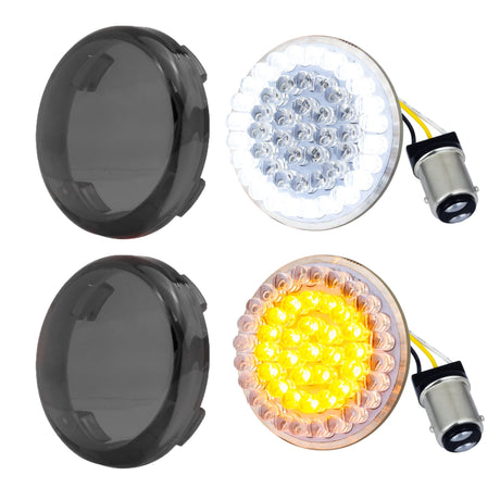 Eagle Lights 2” Front LED Turn Signal with Halo Running Light Kit for Harley-Davidson® - White Halo Ring / Amber Turn Signal / 1157 Base