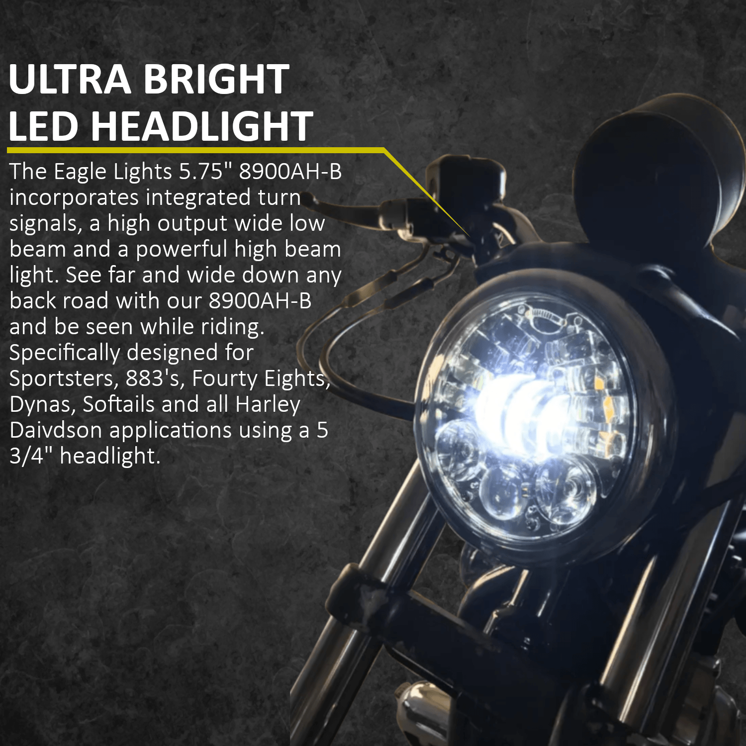 Eagle Lights 5.75 inch 8900AH-B LED Headlight with Integrated Turn Signals for Harley Davidson