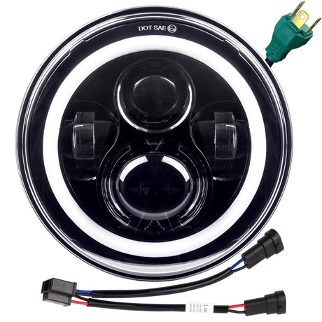 Eagle Lights 7" LED Headlight with LED Halo Ring for Harley-Davidson® and Indian® Motorcycles - Generation I /  Generation I / Black Kit