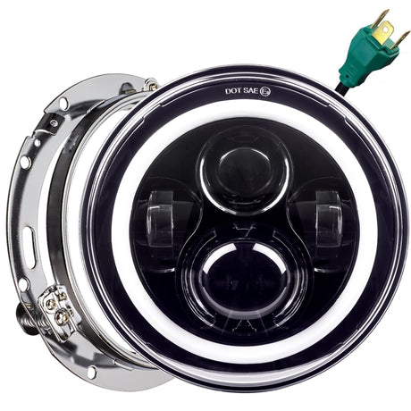 Eagle Lights 7" LED Headlight with LED Halo Ring for Harley-Davidson® and Indian® Motorcycles - Generation I /  Generation I / Black Kit