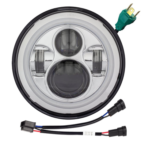 Eagle Lights 7" LED Headlight with LED Halo Ring for Harley-Davidson® and Indian® Motorcycles - Generation I / Chrome Kit