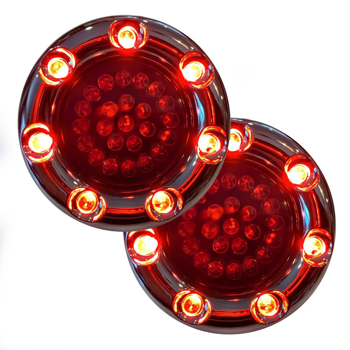 Eagle Lights Infinity Beam 2” Rear LED Turn Signals w/ Running and Brake Lights LED Ring Covers for Harley Davidson - Rear 1157 / Red LEDs