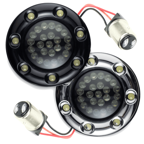 Eagle Lights Infinity Beam 2” Rear LED Turn Signals w/ Running and Brake Lights LED Ring Covers for Harley Davidson - Rear 1157 / Red LEDs