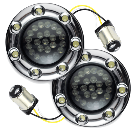 Eagle Lights 2” Infinity Beam Front LED Turn Signals with Integrated Trim Rings and White Halo Running Lights for Harley-Davidson® Motorcycles